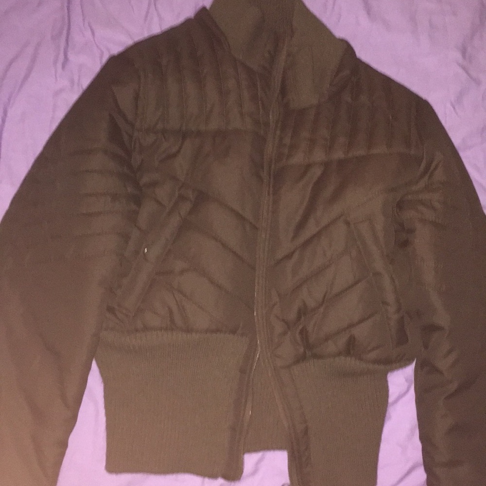 Brown Puffer Jacket with Zipper